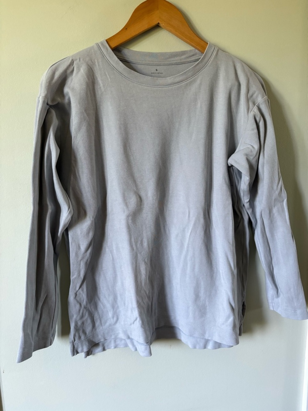 MUJI Womens Light Gray Long Sleeve Crewneck Top S 100% Cotton